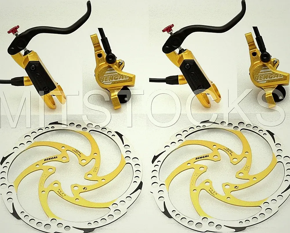 Bengal Helix 7B Bike Bicycle Hydraulic Disc Brakes 160mm F & R Complete Kit Gold