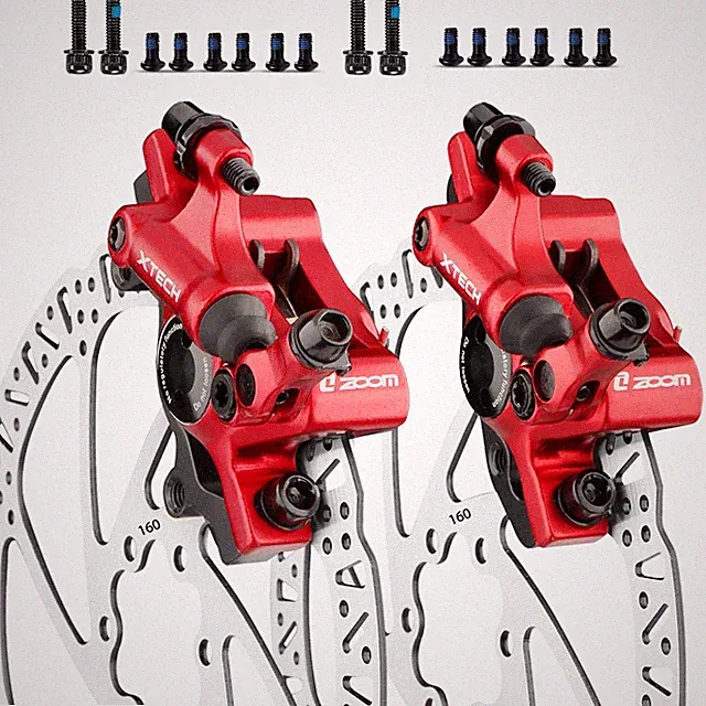 Hycline Zoom Hydraulic Disc Brake Kit: HB-100 MTB Pair with 160 Rotor, Red