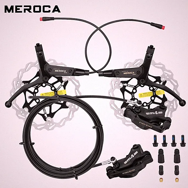 MEROCA E-Bike Hydraulic Disc Brake Set 4-Piston Front/Rear 950/1850mm with Rotor