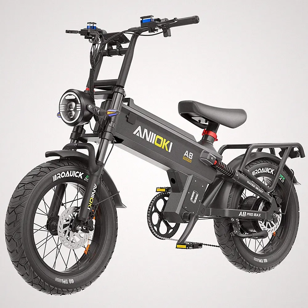Single Motor Aniioki 20" Fat Tire 52V 70AH Mountain EBike 33Mph US A8 Pro Max