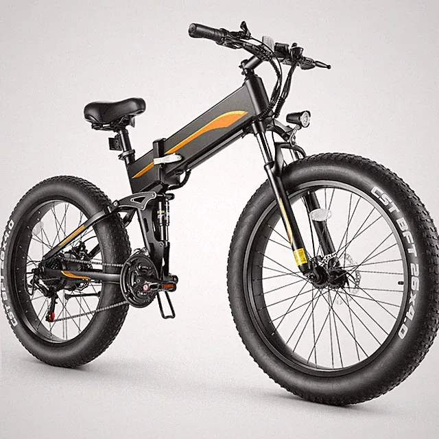 TopGuard 500W 26" Fat Tire Folding Electric Mountain Bicycle Beach City EBike#